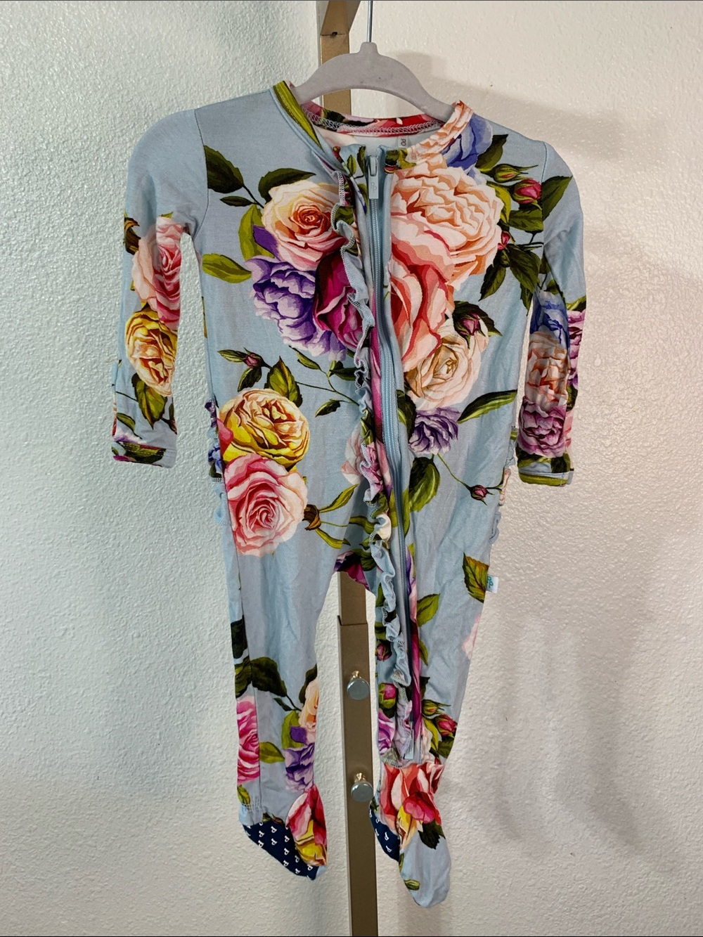 Posh Peanut- Bamboo Floral Print Baby One-Piece Zipper Romper - 0-3M